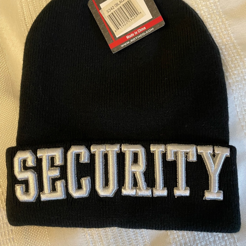 Security cap, main color black, letters in white